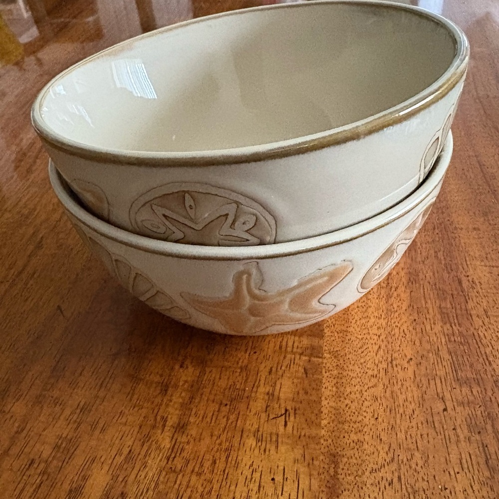 Pfaltzgraff Set of Two Sandy Shore Ceramic Soup Bowls with Starfish Design 5”